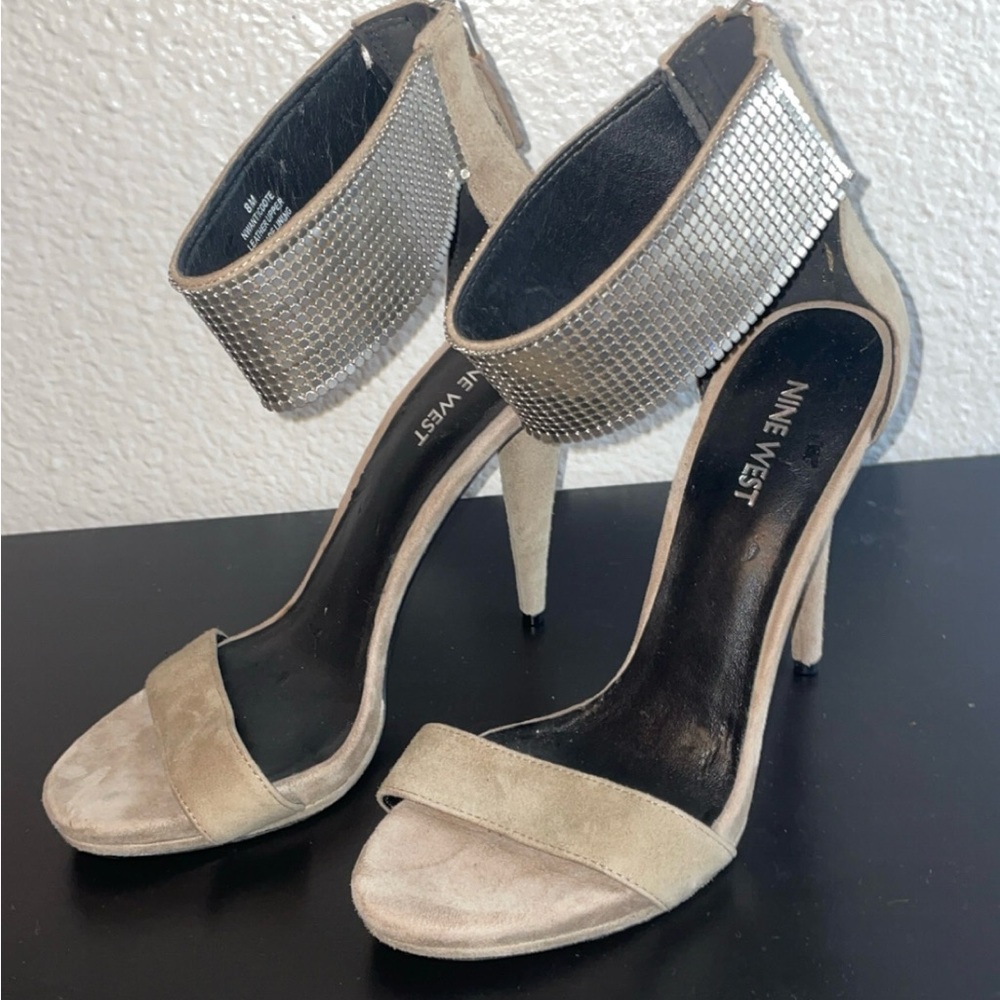 Nine West Tan and Silver High Heeled Sandals